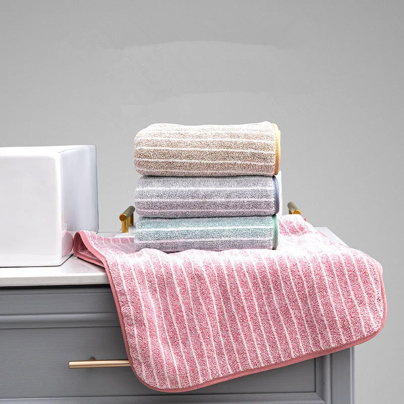 1Pc 34x75cm Coral Velvet Striped Thickened Soft Absorbent Home Bathroom Adult Hand Towel 3