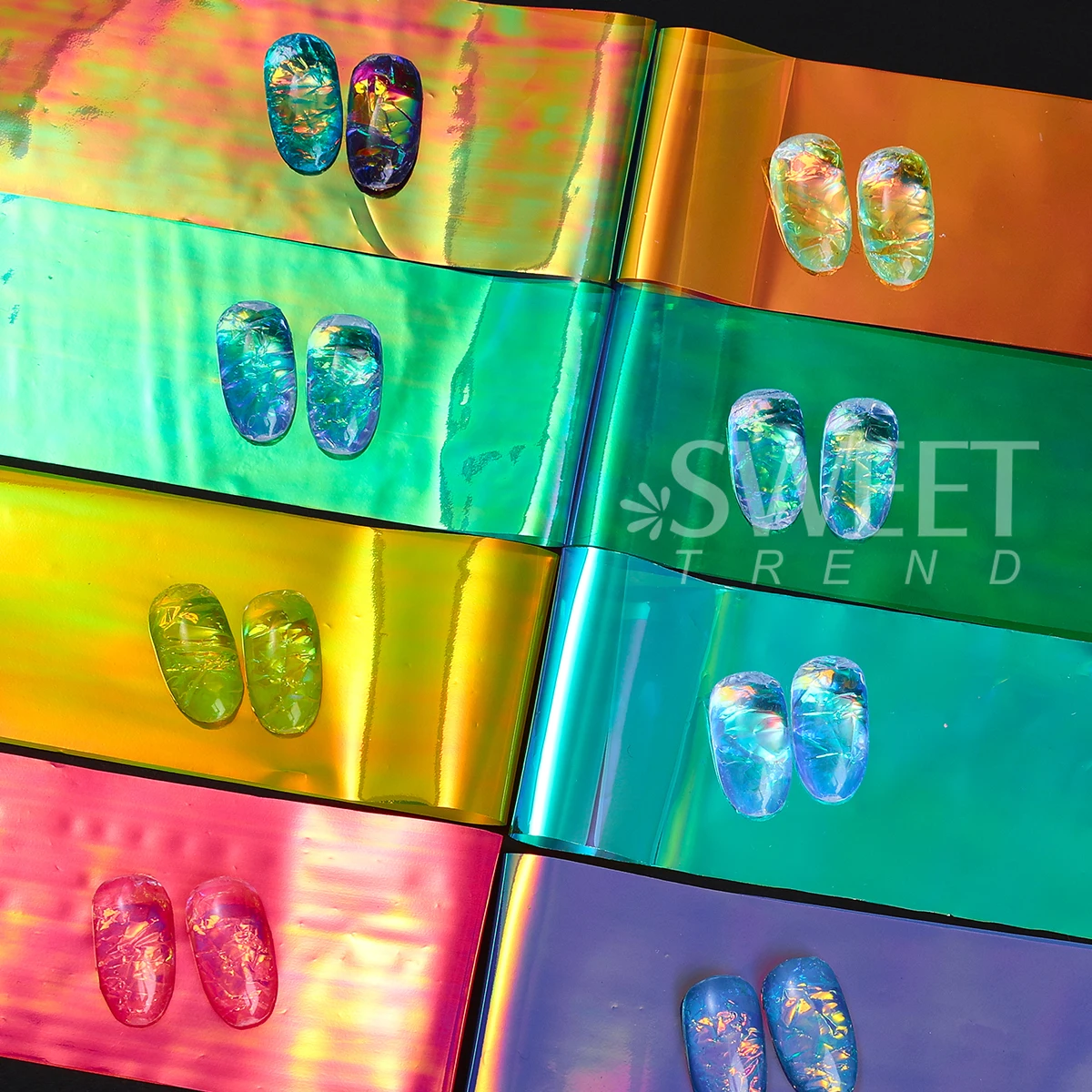 8pcs/Bag Fantasy Cellophane Nail Art Decoration Iridescent Aurora Foils Wraps Shinning Paper DIY Elegant Jewelry Manicure Slider