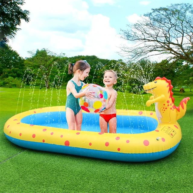 Inflatable Sprinkler Pool for Kids Cute Dinosaur Kiddie Pool 3-in-1 Backyard Splash Pad Swimming Outdoor Water Toys for Toddlers