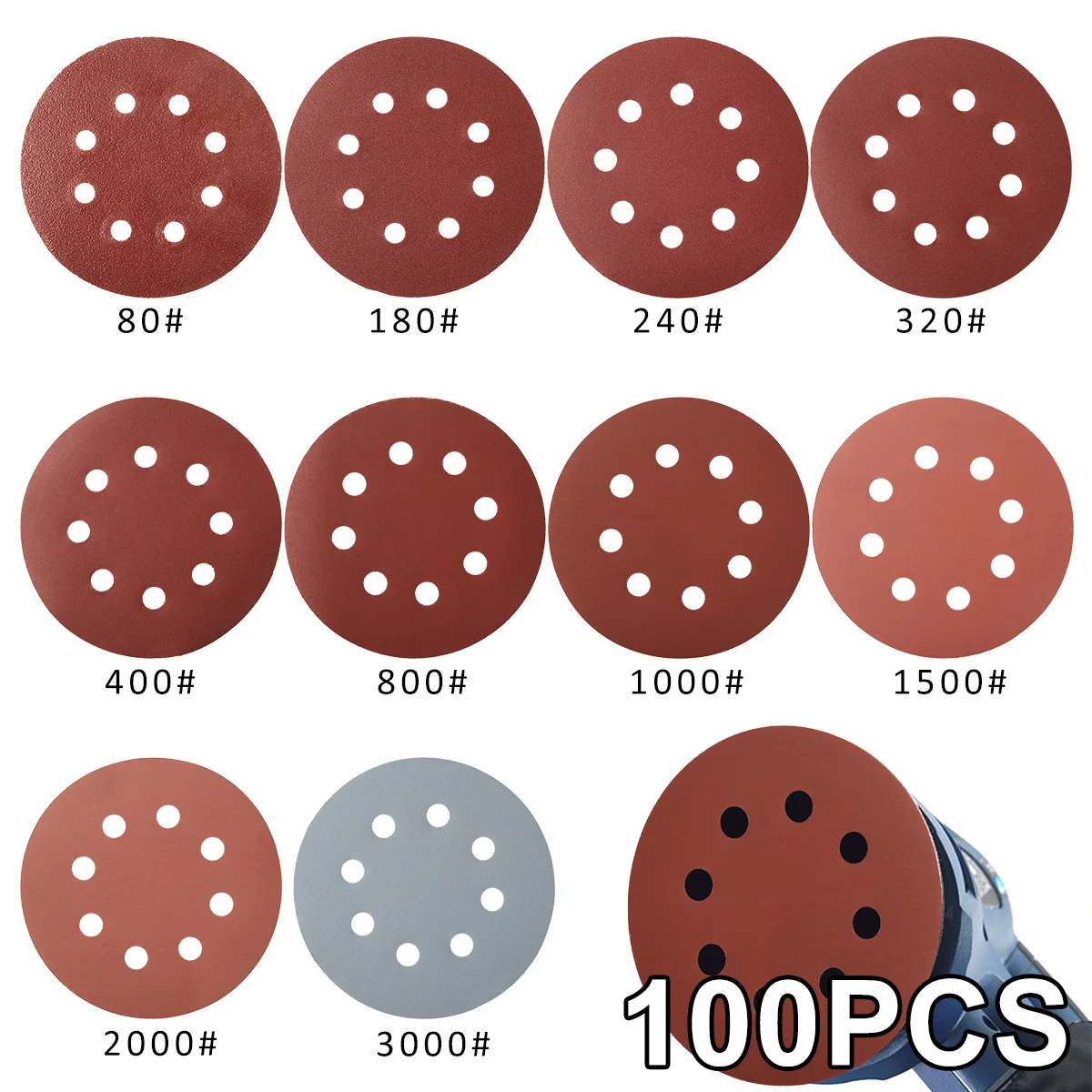Lot de 184 disques abrasifs ronds, secs, humides 50 mm, grain 60-10000 pour ponceuse orbitale pour polissage en métal, bois, verre, voiture