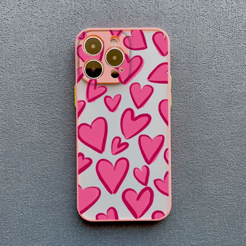 Chic Full Screen Red Love Heart Pink Shockproof Phone Case