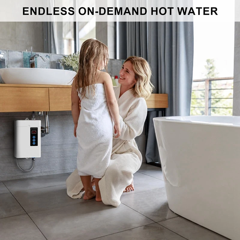 US Plug,3000W Tankless Water Heater Electric,Instant Hot Water Heater With Remote Control, LCD Touch Screen Water Heat