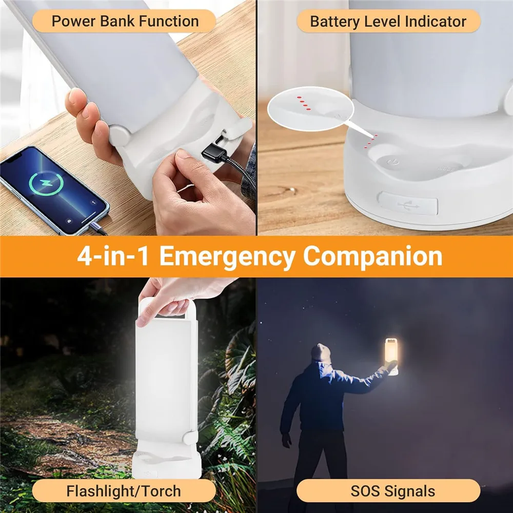 Solar Camping Lantern 4400mAh Rechargeable Camping Lights Dimmable Waterproof Tent Light Portable Lantern for fish light