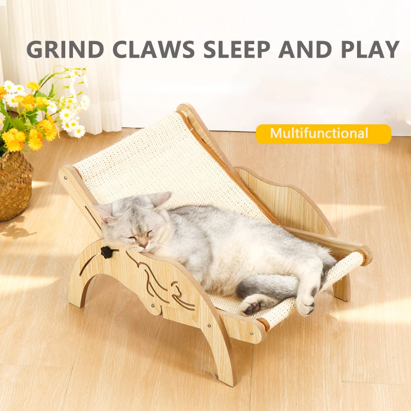 

Cat Sisal Chair Adjustable Removable Cat Lounge Chair with Scratcher Pad Elevated Cozy Kitten Puppy Sleeping Bed Pet Supplies