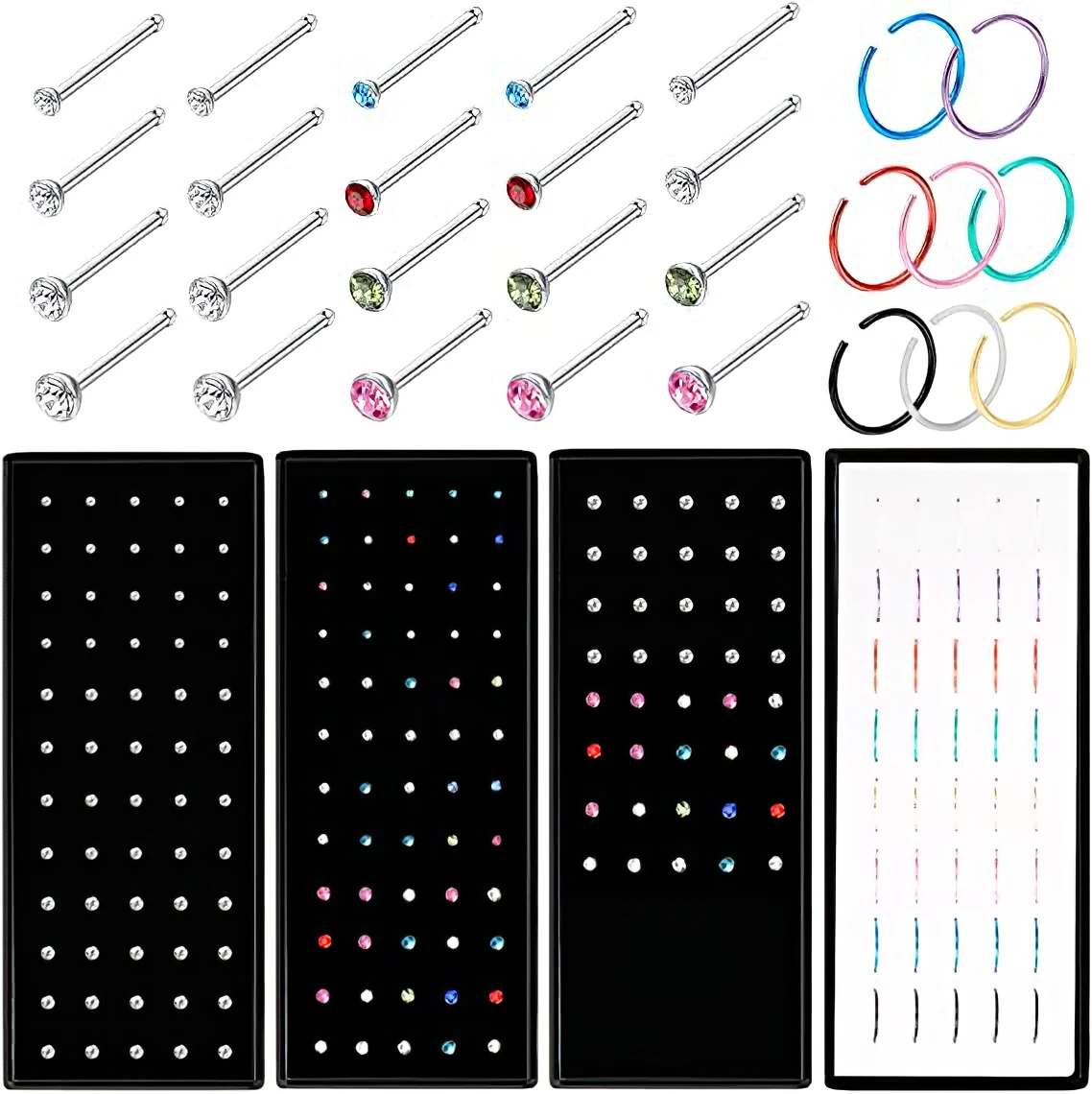 40/60PC Set Fashion Crystal C Shape Nose Ring Stainless Steel Multicolor Bend Nose Stud for Women Aro Nariz Anneau Nez Piercing nose rings