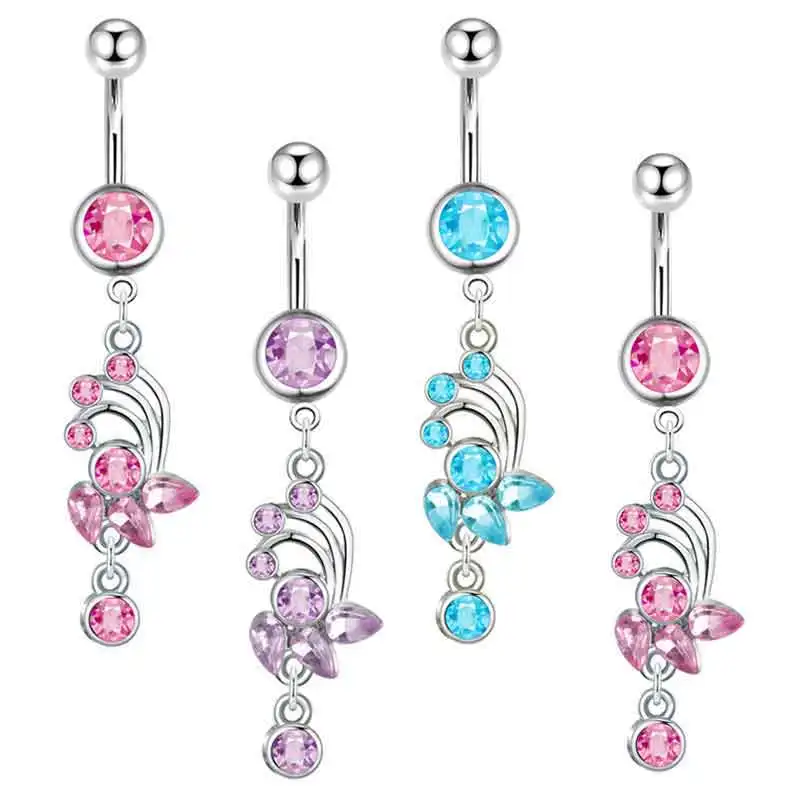 

3 color mix CZ Belly Button Rings Long Dangled Bar Belly Piercing Ring Shinny Crystal Piercing Belly Charming Oreja Body Jewelry