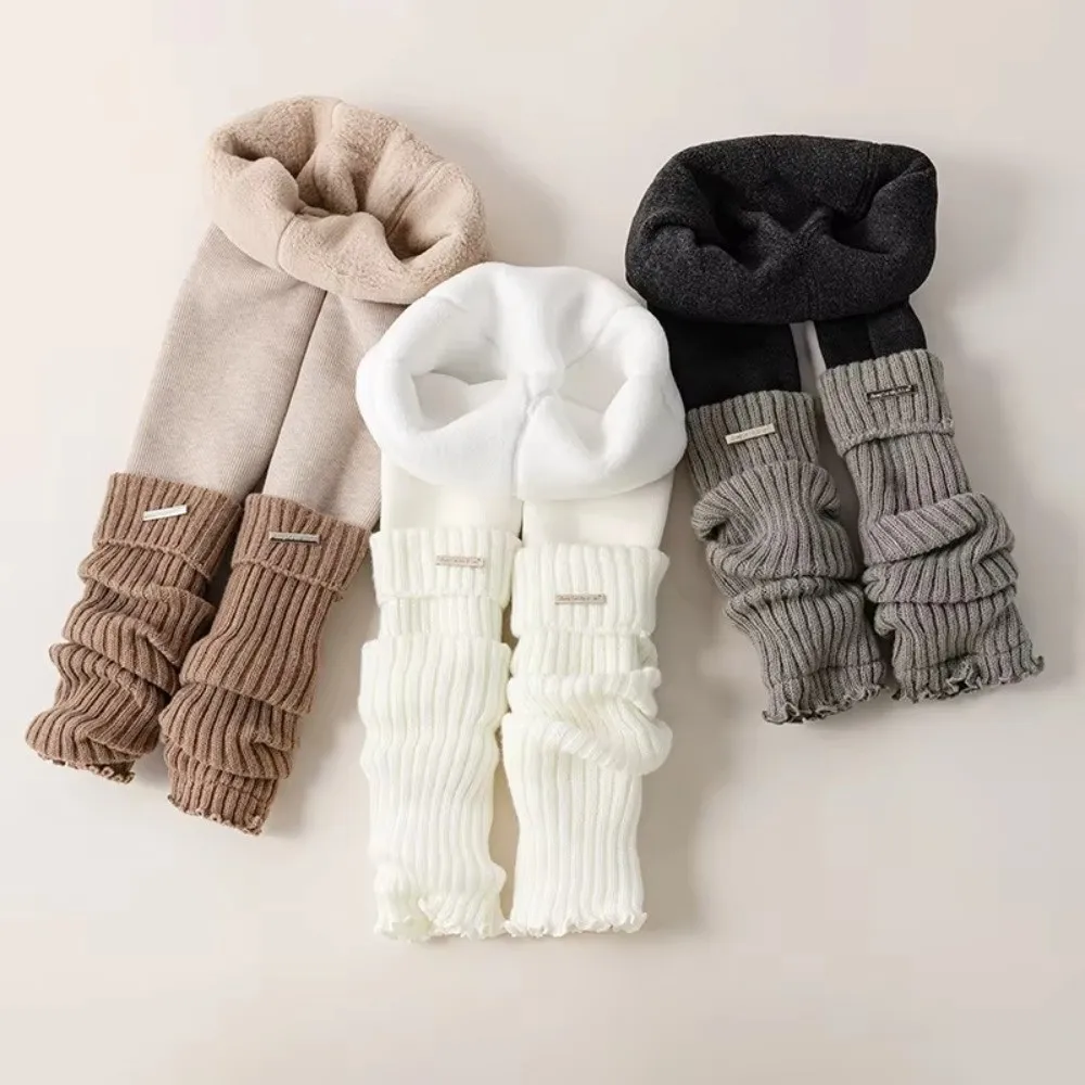 Autumn Winter Girls' Knitted Leggings Thick Warm Pantyhose Pile Socks Fashion Patchwork Mid-Calf Stackable Tights For Toddler