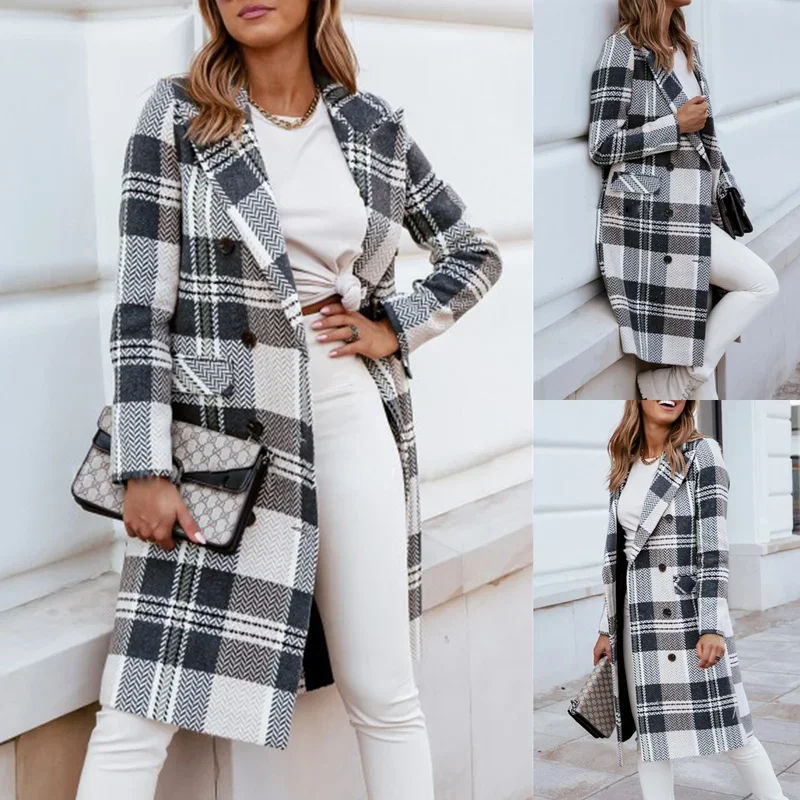 Elegant Turn-Down Collar Woolen Coat Tops Casual Women Long Sleeve Lady Winter Fashion Long Overcoat Streetwear Outerwear Autumn