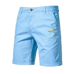 Embroidered Brand Summer 100% Cotton Solid Color Shorts for Men High Quality Casual Business Social Elastic Waist Beach Shorts