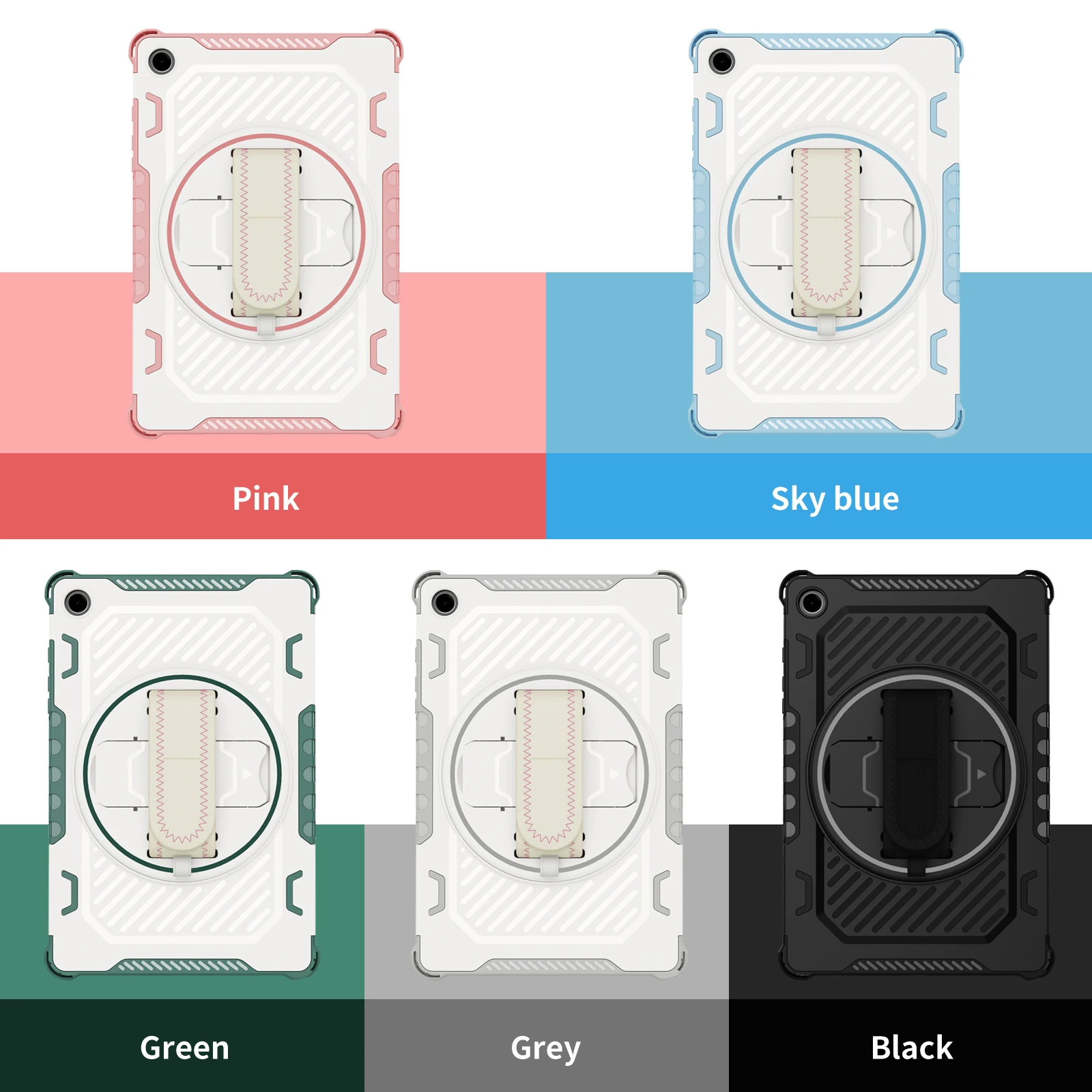 Shockproof Rugged Tablet Case with 360° Swivel Stand and Hand Strap