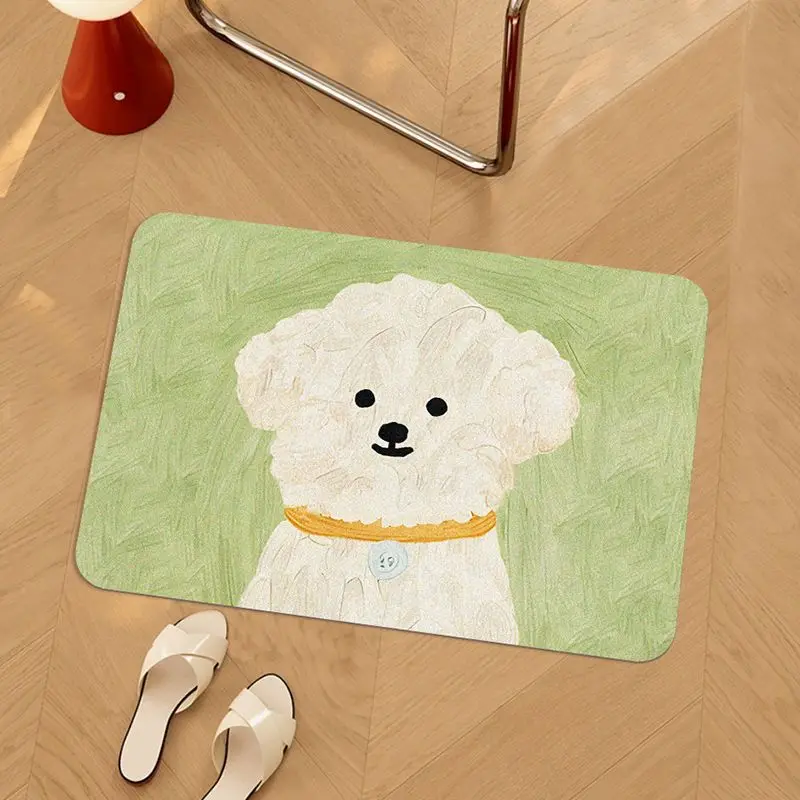 Oil painting puppy cartoon quick drying diatomaceous mud bathroom anti slip mat foot mat bedroom floor absorbent mat