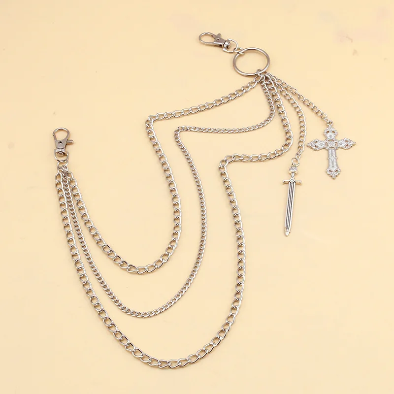 Metal Punk Rock Layered Chain Cross Keychains - Stylish Hip-hop Belt and Wallet Accessories