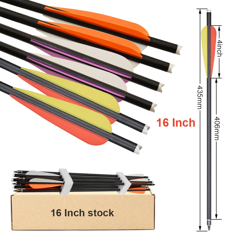 ACCMOS 16" Flèches Arbalète Chasse Flèche D'arbalète Diamètre Intérieur 7.6mm 16 Pouces Flèches De Carbone Avec Pointe En Acier Amovible Tir à L'arc Chasse Tir Cible D'entrainement