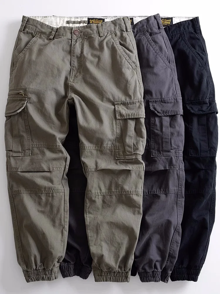 Retro Men's Multi Pockets Outdoor Jogger Pants Military Tactical Camouflage Cargo Pants Autumn Loose Casual Pants