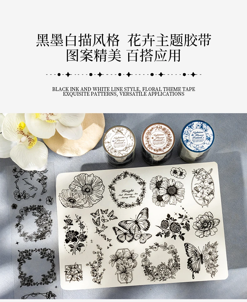 60mm * 2m PET Pflanze Blume Thema Bänder Aufkleber Kreativität Scrapbooking Hand Konto Klebstoff handgemachte Diy Junk Journal liefert – Detail 4
