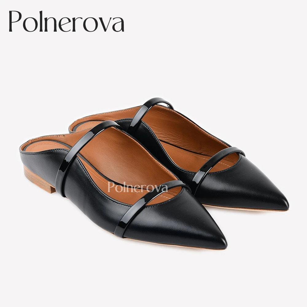Pointed Toe Flat Mules Classic Designer Style Slippers Colorblocked Concise Flats for Banquet Elegant Leather Slippers for Women