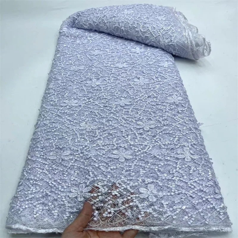 

2024 Soft French Tulle African Lace Fabric 5 Yards High Quality Swiss Embroidery Sequins Nigerian Wedding Gown Lace Materials