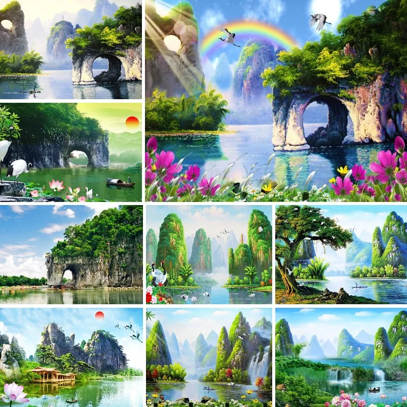 

Алмазная живопись 5D «сделай сам», Алмазная мозаика с изображением весенней горы и водопада, пейзажа, полная вышивка, украшение