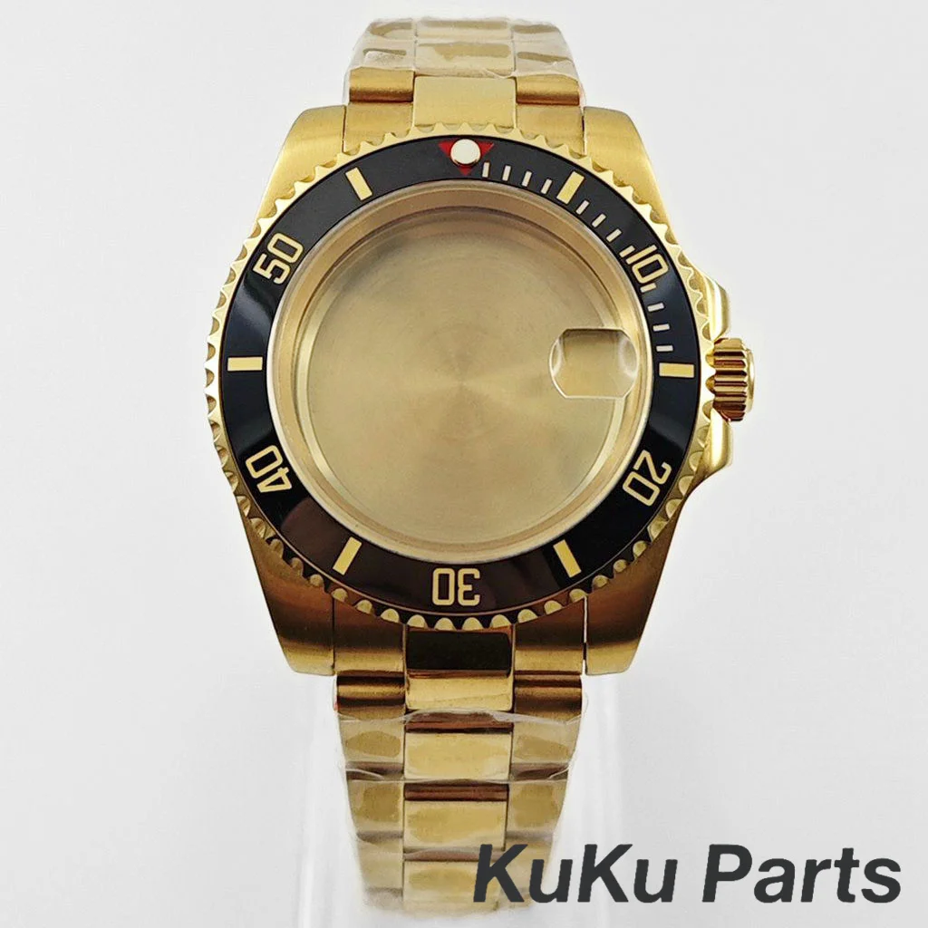 Gold 40MM Oyster Bracelet Sapphire Glass Waterproof Watch Case with 28.5mm Dial Compatibility