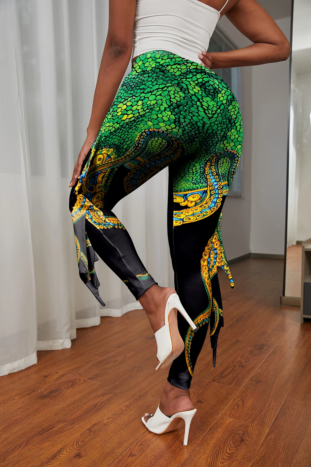 NADANBAO Damen-Leggings mit Meeresbewohner und Fransen, Meerjungfrau-Skala-Druck, Cosplay-Hose, Strand, elastisch, sexy Strumpfhose, Sport-Yoga-Hose – Detail 17