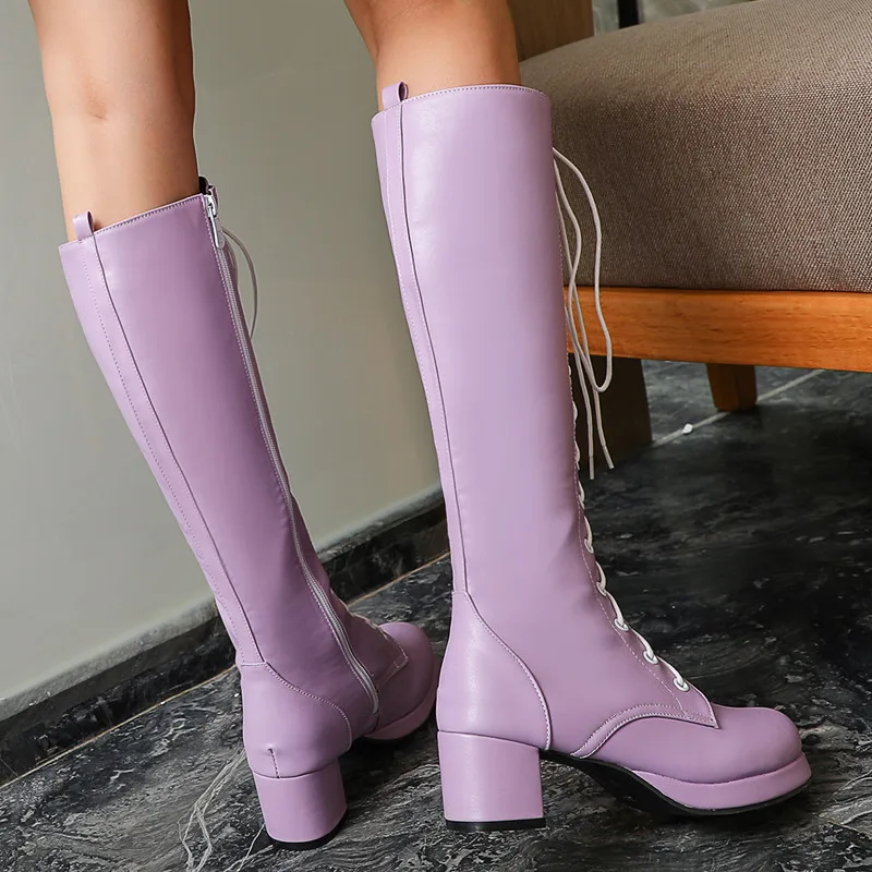 HOT Lolita Knee High Boots Pink Knee High Victorian Boots Lolita
