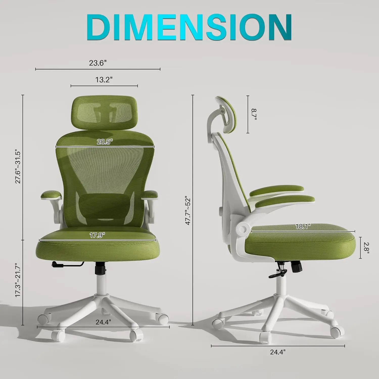 Ergonomic Office Chair M903, High Back Computer Desk Chair With Adjustable Lumbar Support & Headrest, Green Task Chair Comfy, 2