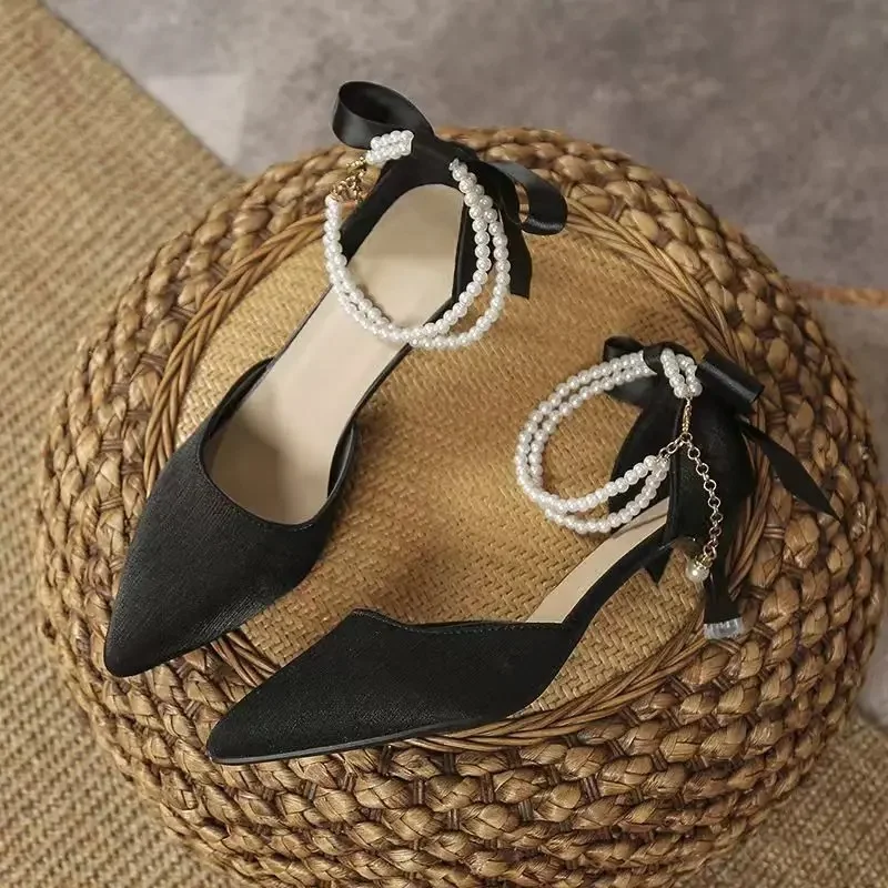 أسود عالية الكعب أحذية الزفاف خادمات 2025 جديد كعب...