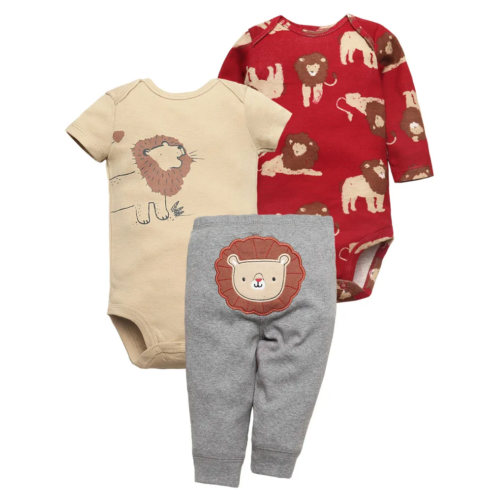 3PCS Baby Bodysuits+Pants Cotton Newborn Baby Boy Clothes Summer Cartton Kids Clothing Sets 0-24 Moth Bebe Jumpsuit