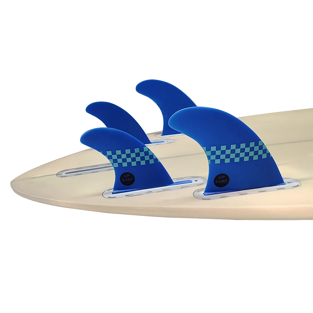 M+GL Quad Surfboard UPSURF FUTURE Fins Performance Glass Fiber Quilhas Surf Fins Funboard Blue Plaid Fins 4pcs/set  Board Fins