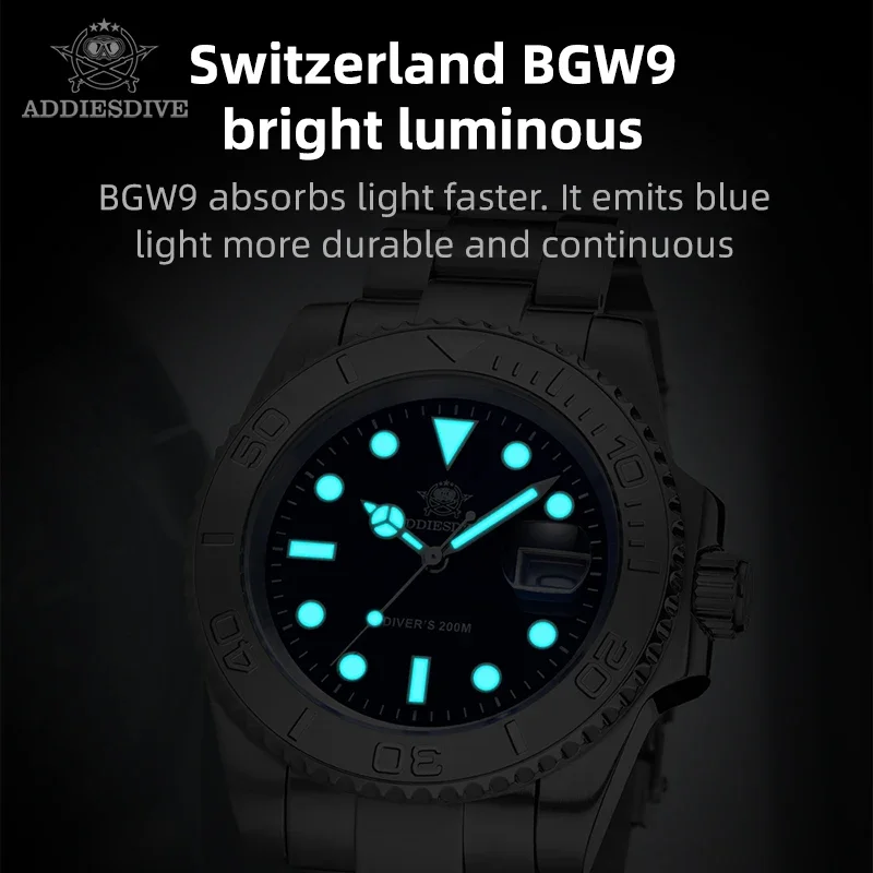 ADDIESDIVE 41mm Windows Display Quartz Watches 316L Stainless Steel 20Bar waterproof BGW9 Super Luminous Leisure Watch For Men
