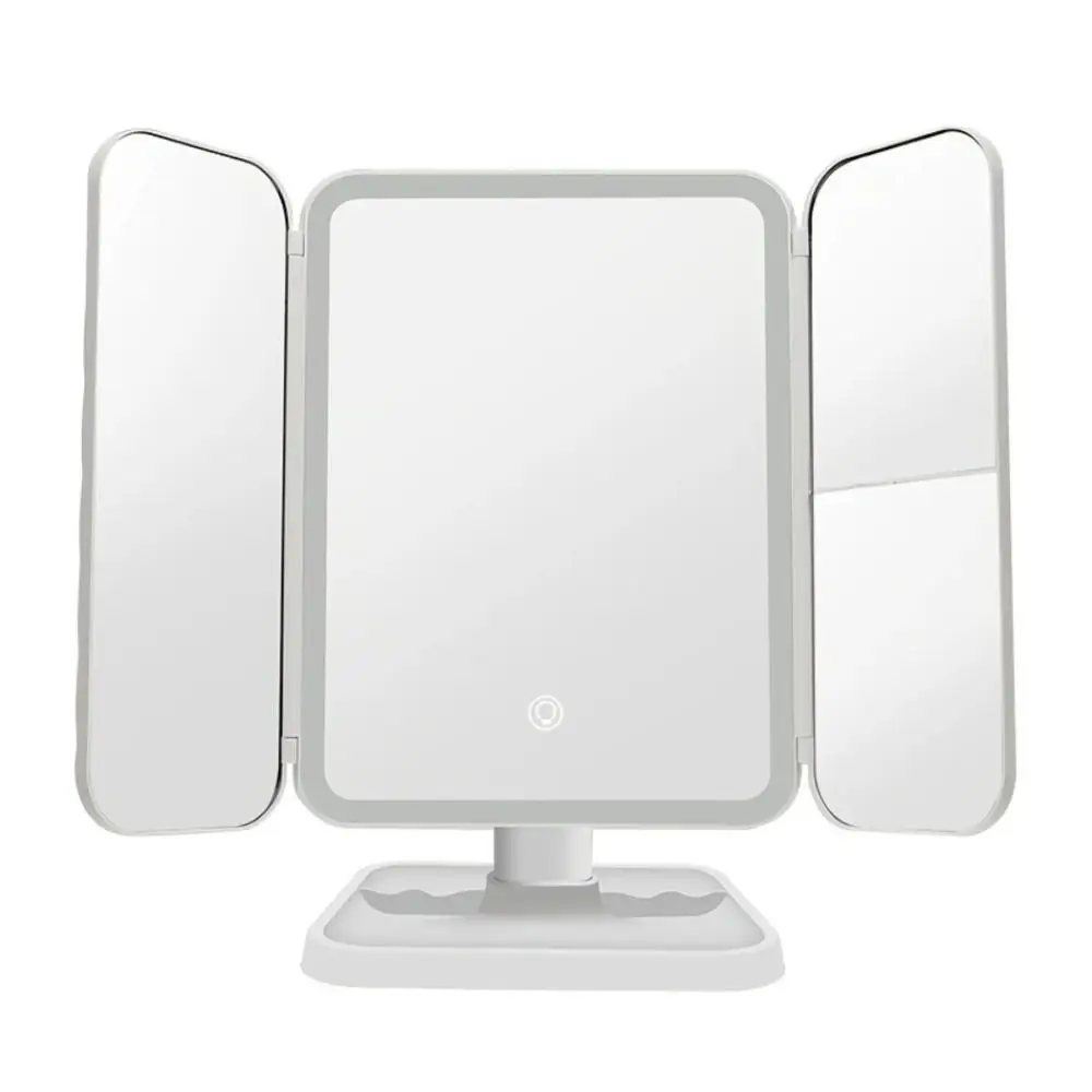 3X/2X/1X Magnifications Cosmetic Mirror Touch Sensor Switch 3 Panels Smart Mirror Folding 180° Adjustable Rotation Vanity Mirror