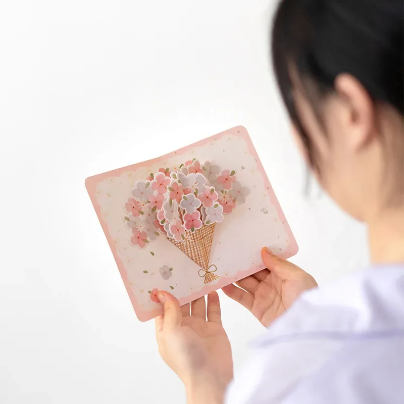 3D pop-up style greeting card with high-end feel bouquet greeting card gift with envelope blessing small gift