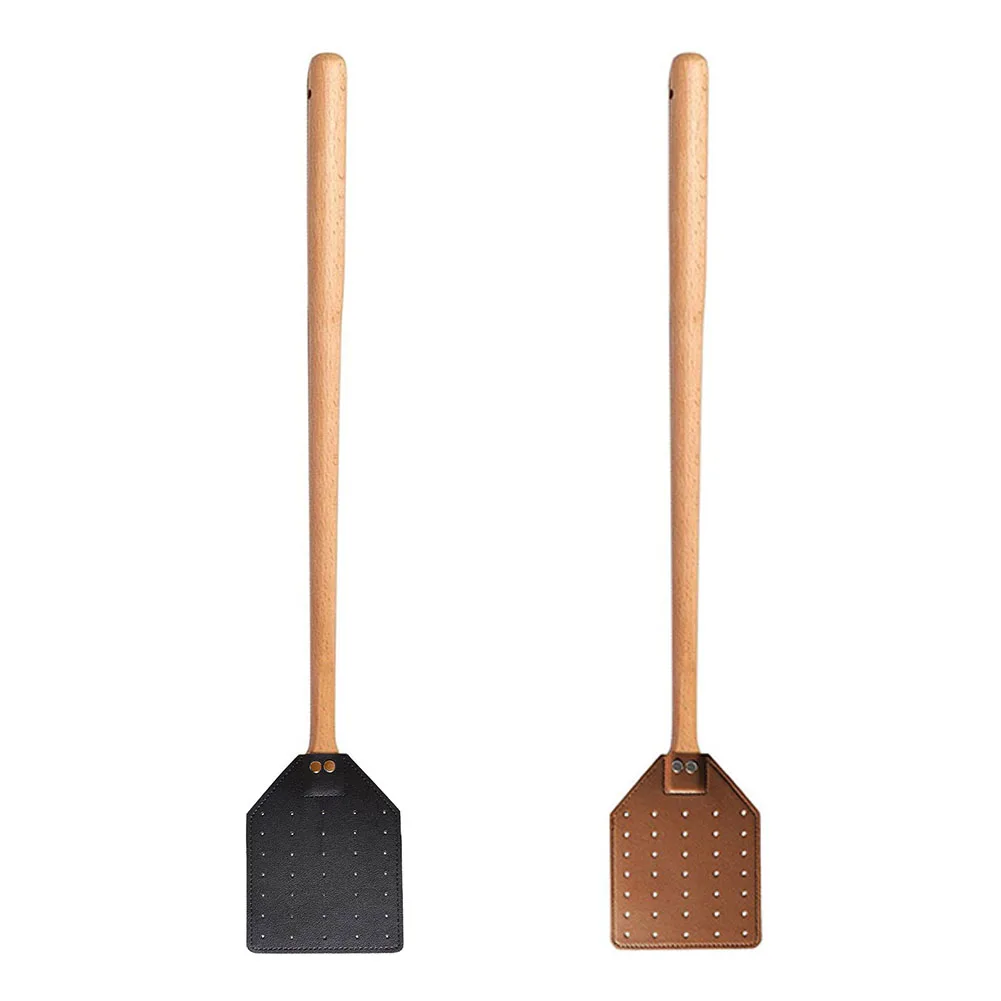 Heavy Duty Leather Fly Swatter Door Fly Swatter Brown Leather Long Handle With Beech Wood Garden PU fly swatter