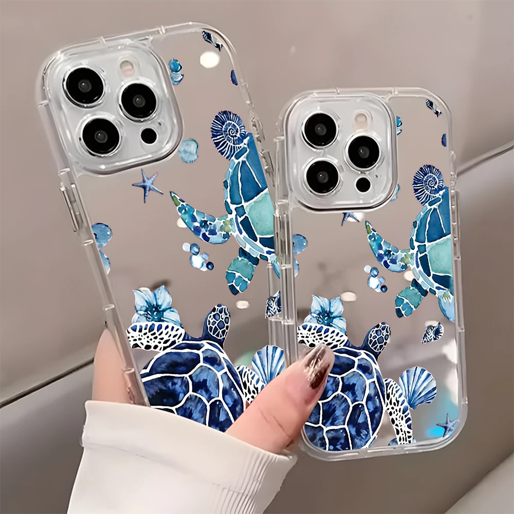 Charming Blue Watercolor Sea Turtle Mirror Phone Case – Soft Cover