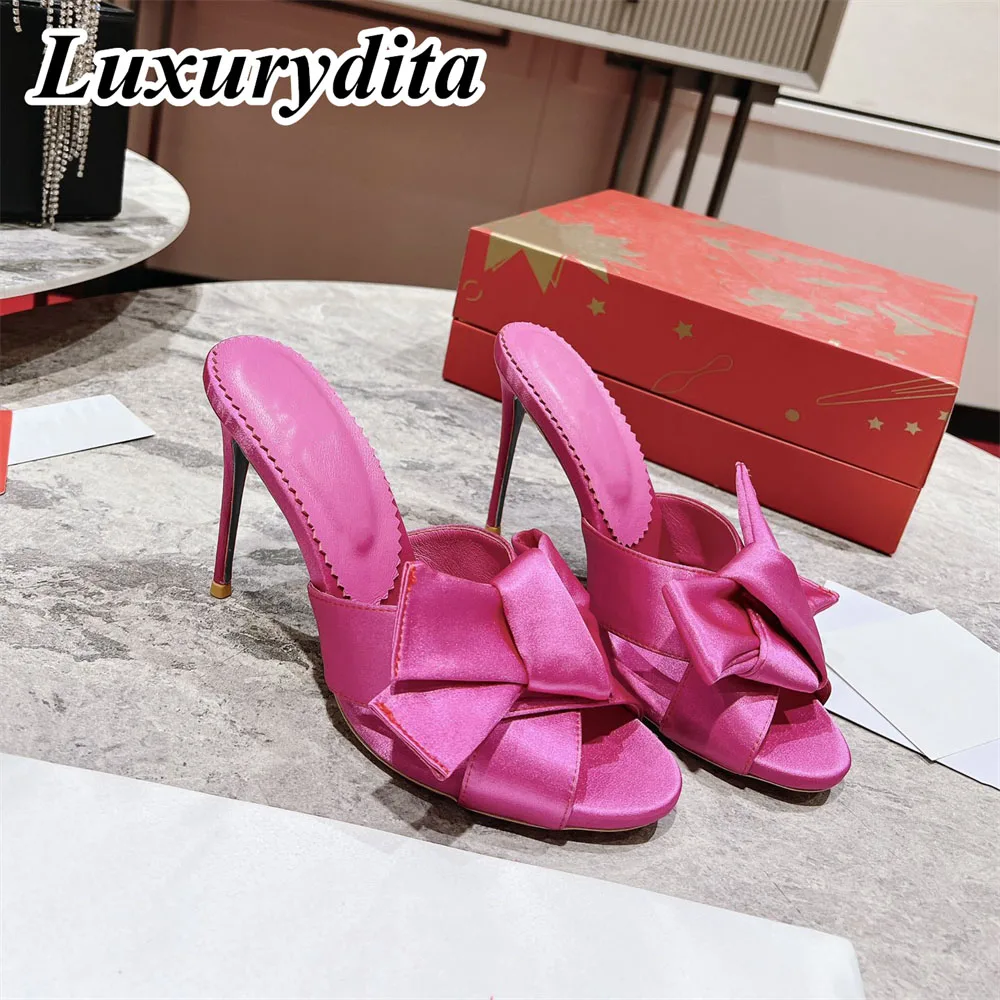 

LUXURYDITA Women Sandal Luxury High Heels Designer Can Customize Red Heel Pin up Socialite Dinner Wedding Mules shoesH070