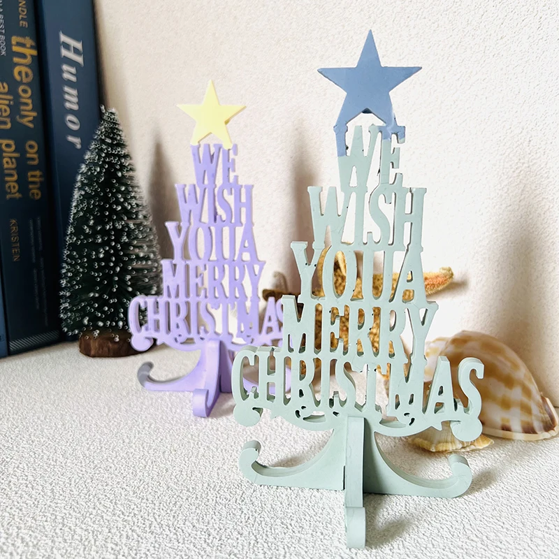Silicone mold Merry Christmas English ornament for DIY decoration aroma plaster epoxy resin clay