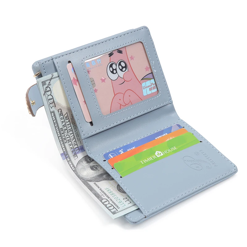 2025 spring new women's short wallet South Korea small fresh solid color buckle folding can expand the student multi-card ticket 5
