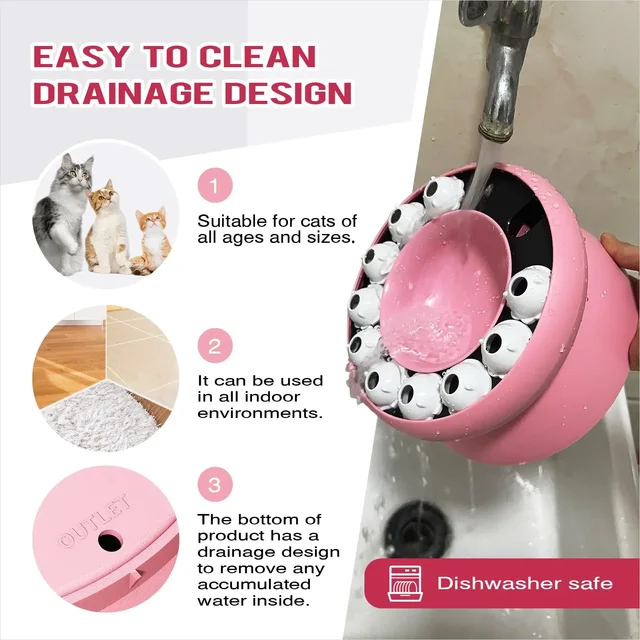 Cat Slow Feeder Raised Cat Dog Food Bowls with Stand Cat Puzzles Feeder Rotating Slow Feeder Non-Slip Food Bowls Slow Eating 6