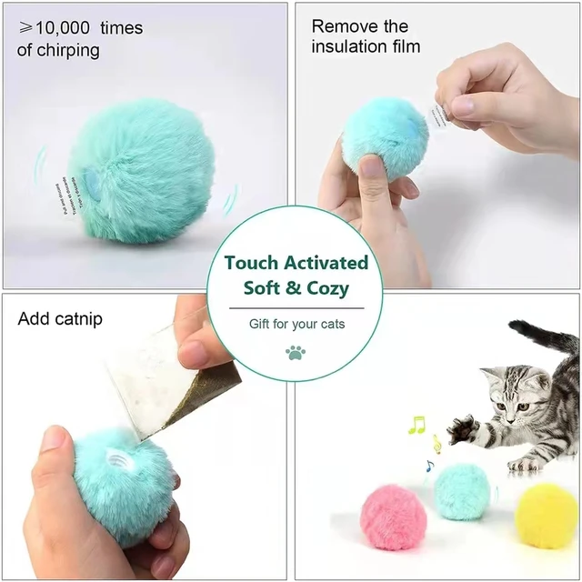Smart Cat Toys Interactive Ball Plush Electric Catnip Training Toy Kitten Touch Sounding Pet Product Squeak Toy Ball Cat Supplie 5
