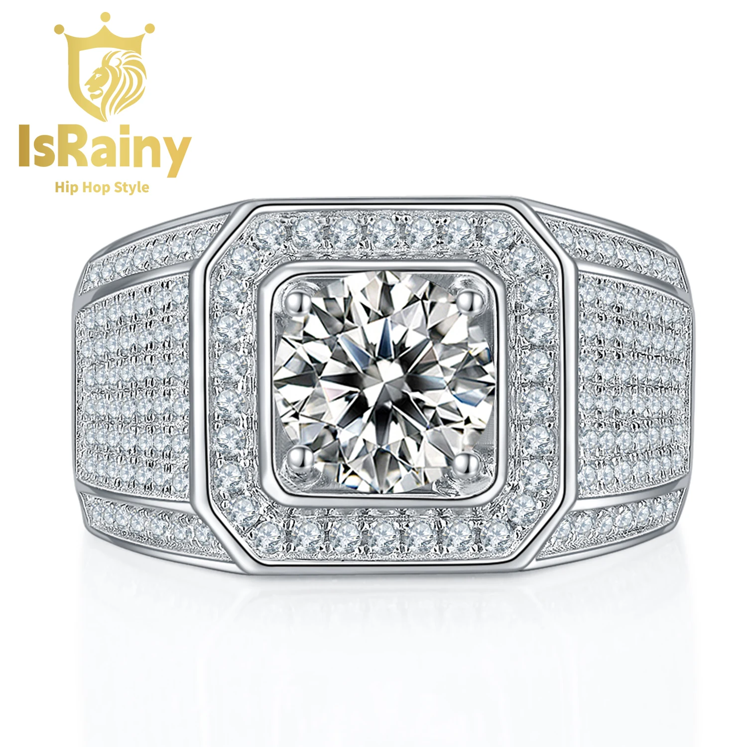 

Серебряное кольцо IsRainy в стиле хип-хоп с бриллиантами VVS1 D, 8 мм