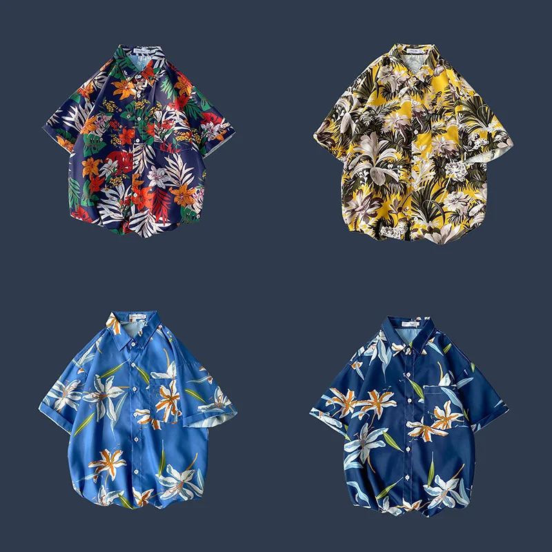 Summer 2023 New Top Short Sleeve Shirt Men's Loose Polo Collar Korean Style Fragmented Flower Thin Luxury Design Women's Shirt