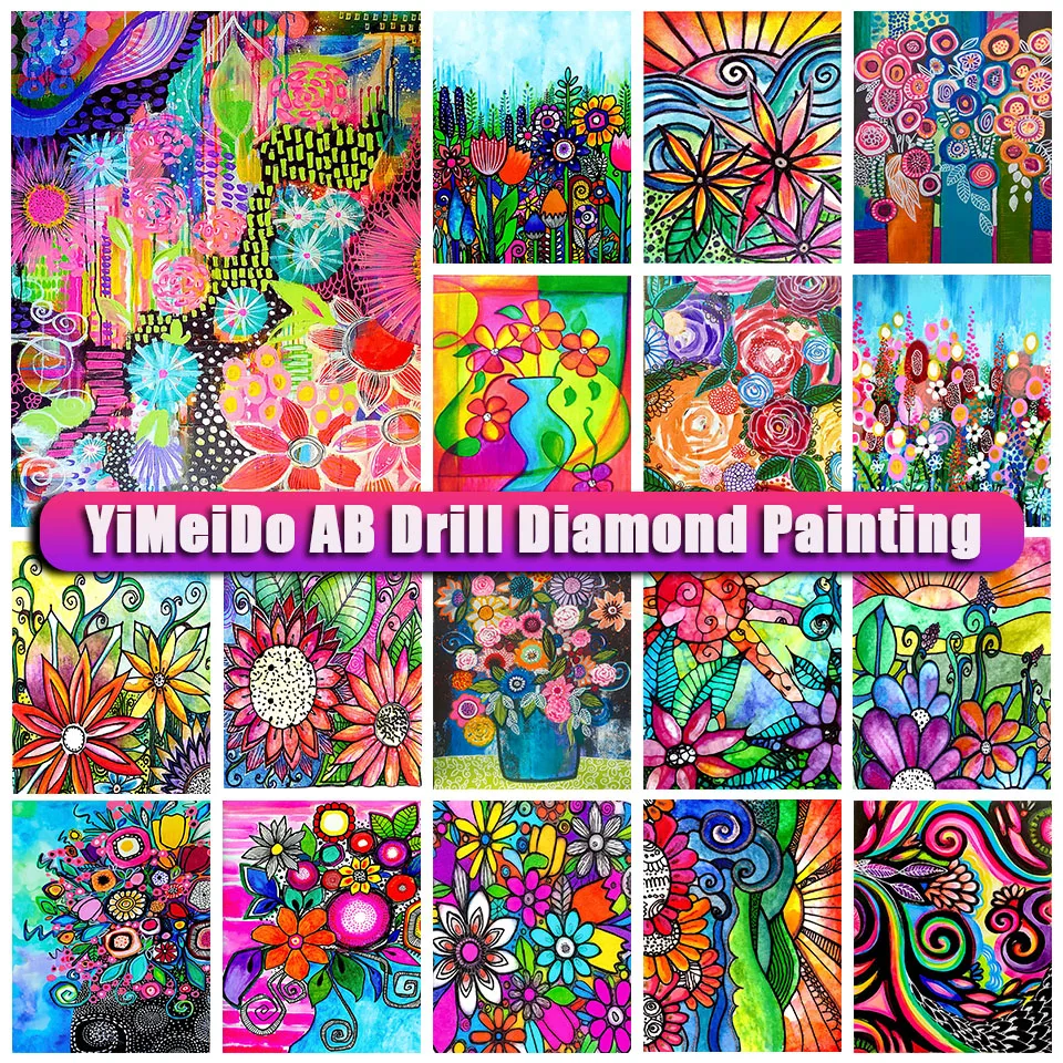 

YiMeido DIY AB Diamond Painting Flower Colorful Zipper Bag Embroidery Cross Stitch Diamond Mosaic Abstract Rhinestone Art