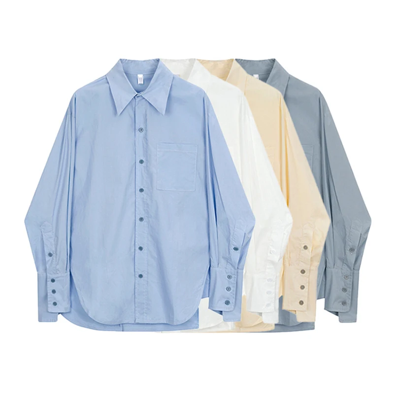 2022 New Spring Korean Fashion Simply Solid Color Woman Shirt Long Sleeve Casual Blouse Office Lady Vintage Tops Ins Street Tide