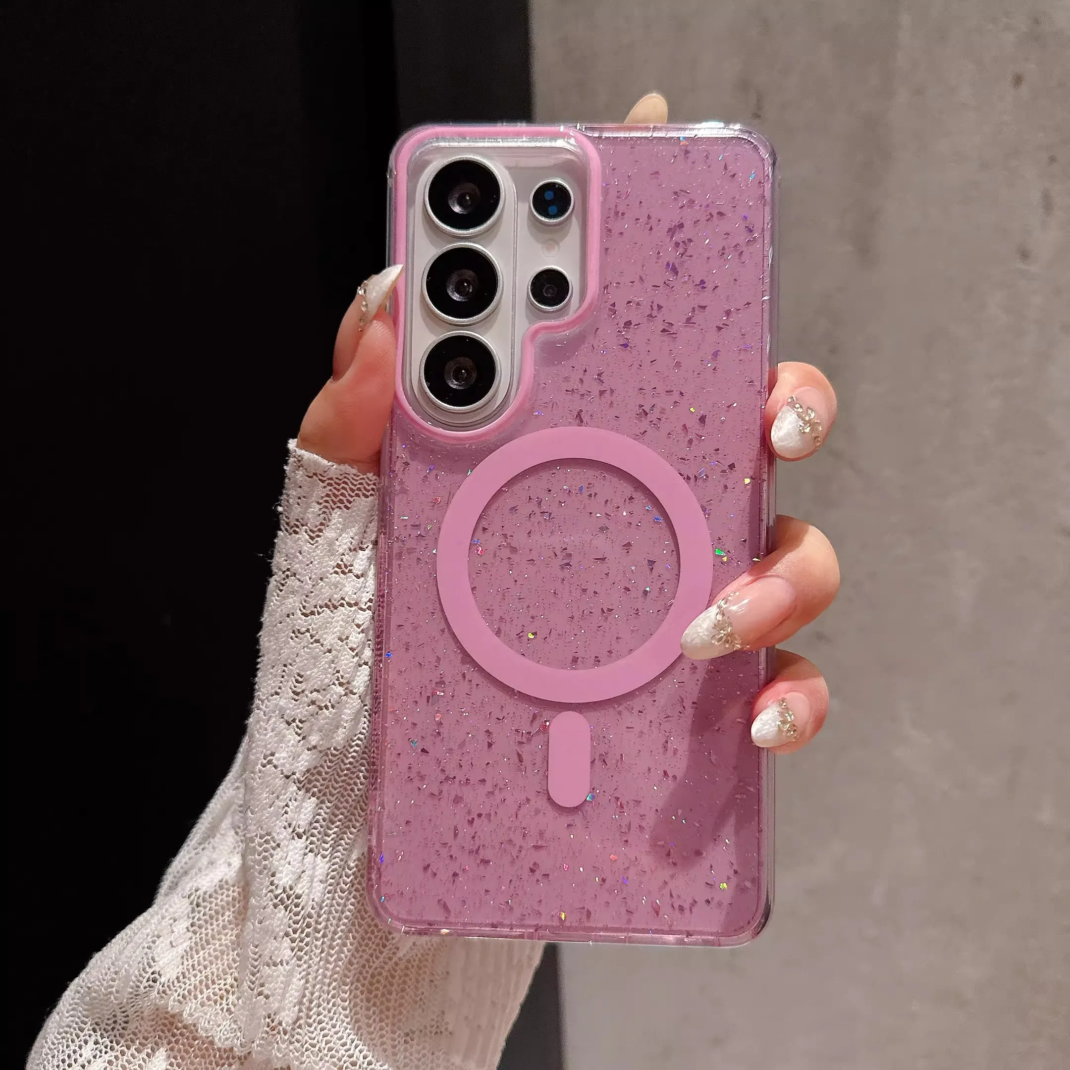 Glitter Transparent Luxury Shockproof Magnetic Phone Case with Bumper Cover