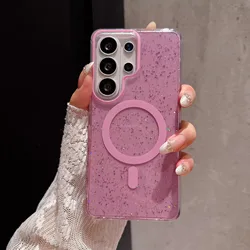 Glitter Transparent Luxury Shockproof Magnetic Phone Case with Bumper Cover - Galaxy S23 Ultra (Taro Purple)