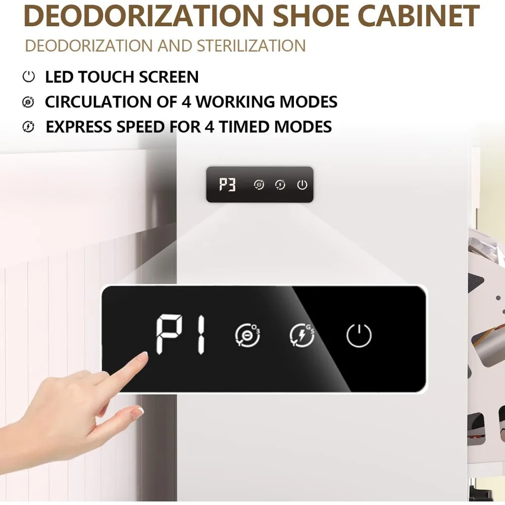 Shoe Cabinet with Bench, Deodorizing Shoe Storage Cabinet with 2 Flip Drawers and 2 Sliding Drawers, Free Standing Narrow Farmho 5