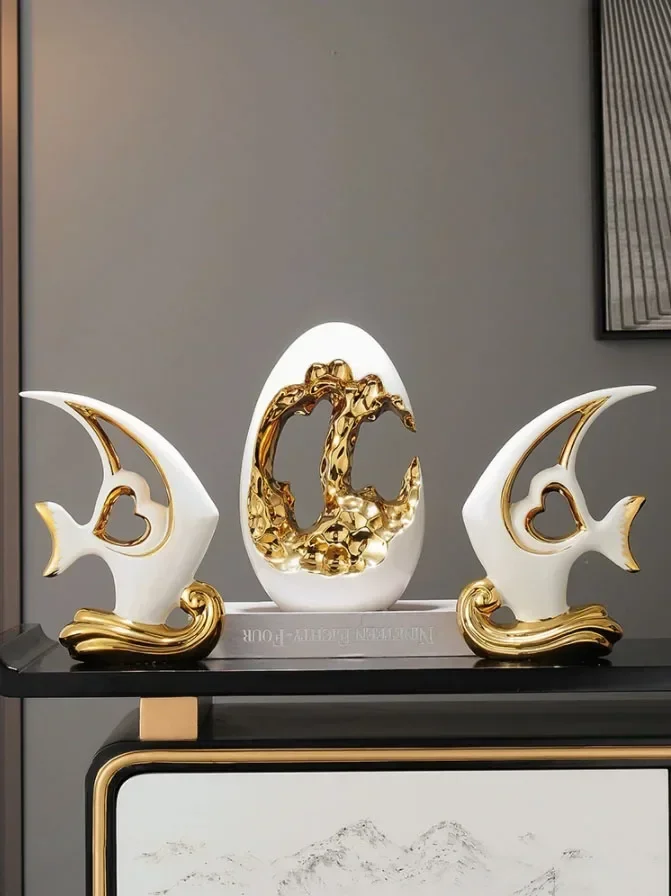 

New Chinese Creative Luxury Fish Egg Ceramic Adornments Store Office Table Furnishing Crafts Home Livingroom Cabinet Decoration