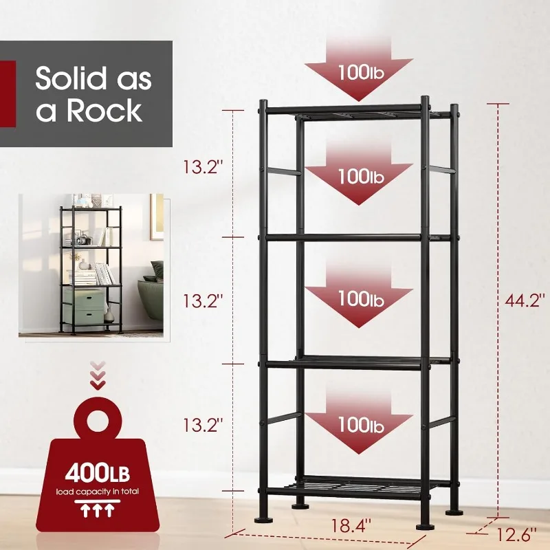 Storage Shelves - 4 Tier Shelf Organizer, Heavy Duty Garage Shelving Unit with Leveling Feet, Stable Metal Shelves Organizer 2
