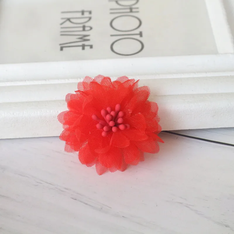 Elegant Red Chiffon Rose Camellia Flowers - Set of 10 for Weddings and Dress Embellishments