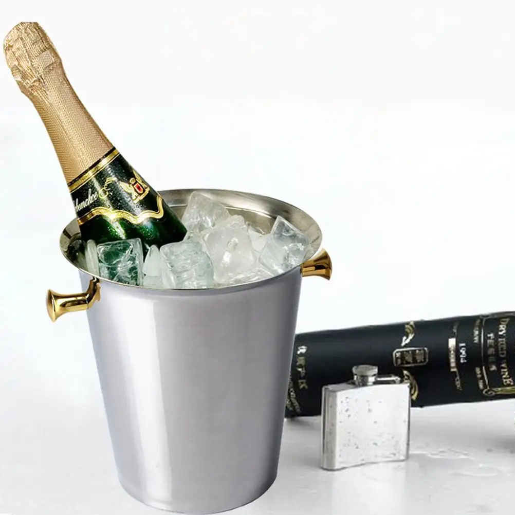 Ice Bucket Container for Bar Portable Stainless Steel Round Cooling Silver